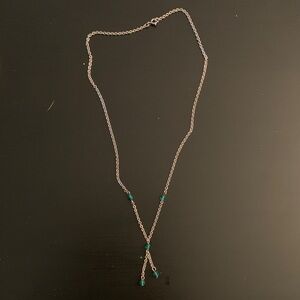 Elegant Faux Silver Necklace with Green Accents